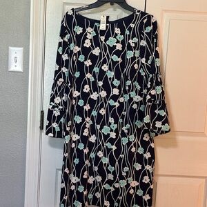 Talbots Navy Floral Long Sleeve Dress